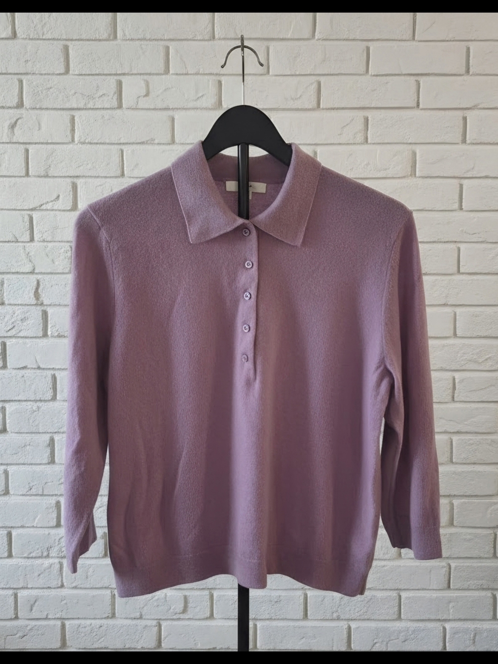 Cashmere & Silk Polo Sweater Lavender Purple L Large